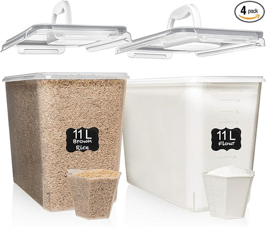 Shazo 2 PC (11L | 372 oz) Flour Sugar Storage Containers with Easy Carry Handle - Plastic Extra Large Food Storage Containers with Lids for Rice Cereal, BPA Free & Airtight Kitchen Pantry Organization by Shazo