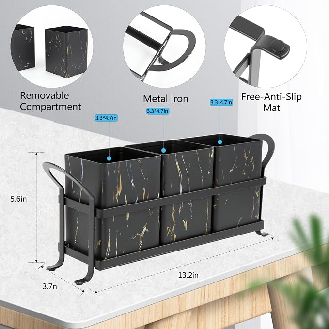 NelyBet Kitchen Utensil holder for Countertop, Silverware Caddy,Golden Marble Black Flatware Holder Utensil Cutlery Organizer for Party Gatherings, Metal and Durable Design - Image 3