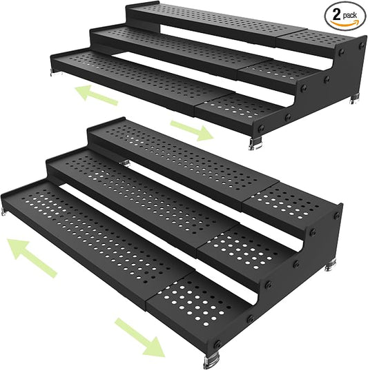 Expandable 3-Tier Spice Metal Shelf Rack, Black, 2 Packs | Kitchen Cabinet and Pantry Organizer, Seasoning Storage, Countertop Organization by Unknown