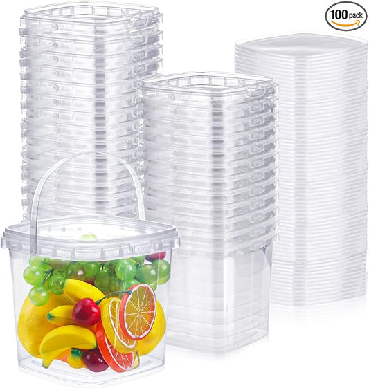 Macarrie 100 Pack 68 oz Square Deli Containers with Lids Clear Plastic Food Storage Containers Airtight Organizer Bin for Food Prep Freezer Kitchen Restaurant Supplies by Macarrie