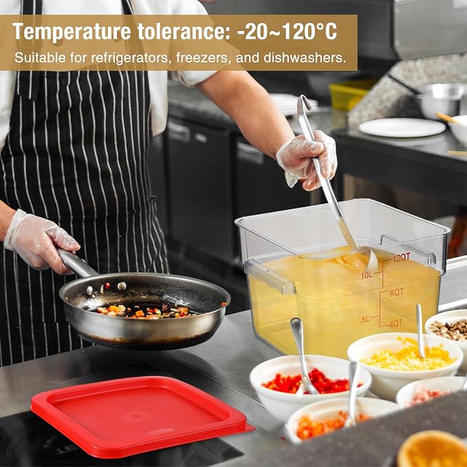 2 Pcs Square Food Storage Container Polycarbonate Clear Food Container with Lid Commercial Rice Storage with Graduations for Commercial Kitchen(12 Qt,Red) - Image 3