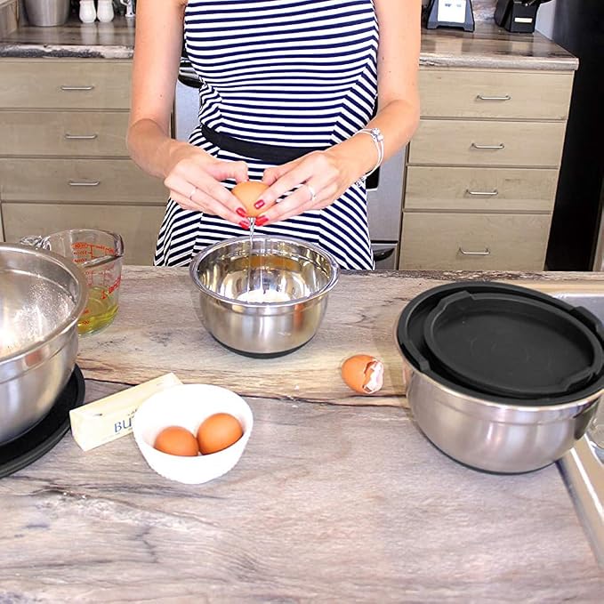 Stainless Steel Mixing Bowls with Lids and Non Slip Bases (Set of 5, Black) - Image 7