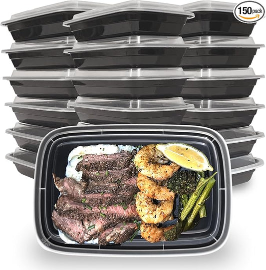 150 Pack (300 Piece) 38 oz Meal Prep Containers Reusable BPA Free Leakproof Stackable Food Storage Containers with Lids Microwave & Dishwasher Freezer Safe To Go Bento Box Style Take Out Clear Plastic by Unknown
