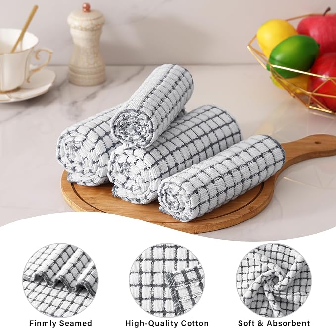 Kitinjoy Cotton 12 Pack Kitchen Towels and Dishcloths Sets, Grey | 16 x 25 Inch & 12 X 12 Inch Dish Towels Bulk, Super Soft and Absorbent hand towels for kitchen Drying - Image 2