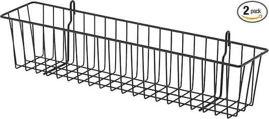 TRINITY 21-Inch Metal Hanging Basket to Use With Shelf Units and Storage Racks for Garage, Kitchen, and Closet Organization, NSF Certified, 20 Pound Capacity, Black, 2-Pack by TRINITY