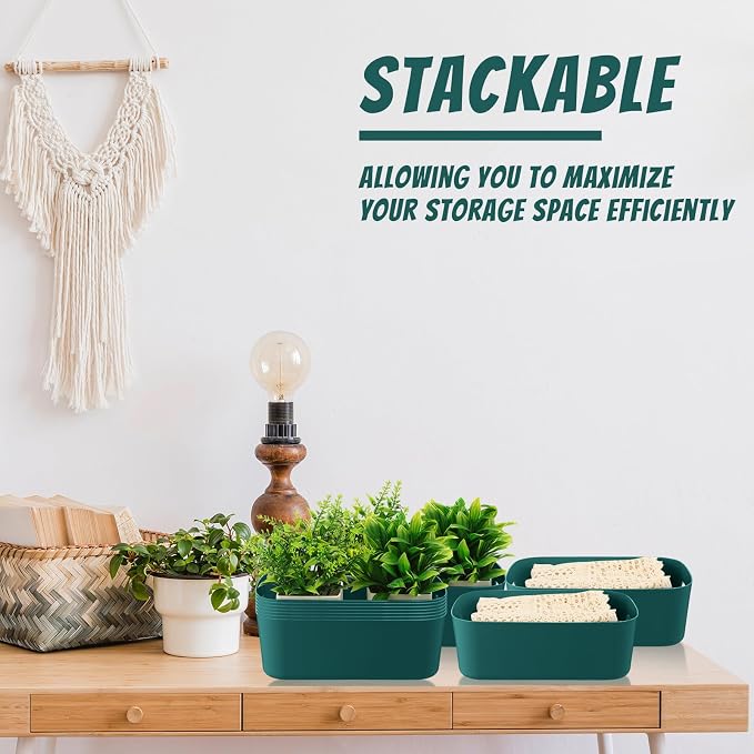 Zopeal Plastic Storage Bins 10 Pcs Green Pantry Organizer Bins Small Baskets Storage Containers for Home Kitchen (8 x 5.7 x 3 Inch) - Image 5