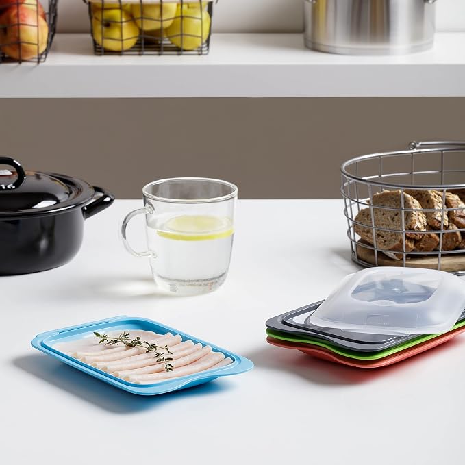 TATAY Cold Meat Containers for Fridge | Set of 4: 2 Maxi + 2 Mini | Fridge Storage | Removable Lid, Stackable | Microwave, Freezer and Dishwasher Safe | BPA-Free, Colour Blue and Lime - Image 5