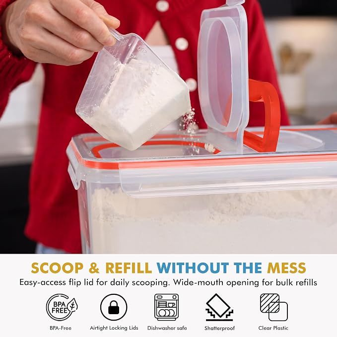 Shazo 2 PC (11L | 372 oz) Flour Sugar Storage Containers with Spout Lid & Easy Carry Handle - BPA Free Extra Large Airtight Food Storage Containers with Lids - Rice Canisters Sets for Kitchen & Pantry - Image 6