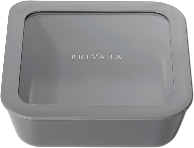 Glass Food Storage Container with Lid, 5-Cup Medium Square | Microwave-Safe Airtight Lid, Oven-Safe Ceramic-Coated Glass | Zero Plastic, No PFAS/PFOA/BPA, Reusable [Smoke] by BrivaraHome