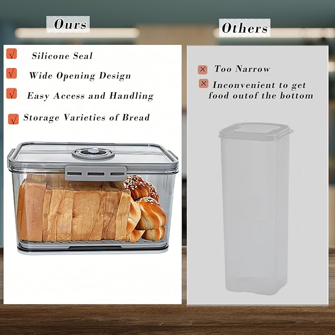 Honbuty Bread Box Bread Boxes for Kitchen Counter Airtight,Time Recording Bread Storage Container with Lid, Bread Keeper for Homemade Bread, Toast, Bagel, Donut and Cookies, Grey,Gifts for Mom Dad - Image 4
