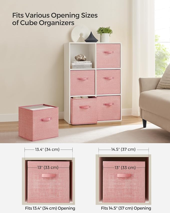 SONGMICS Storage Cubes, 13-Inch Non-Woven Fabric Bins with Double Handles, Set of 6, Closet Organizers for Shelves, Foldable, for Clothes, Jelly Pink UROB033R01 - Image 5