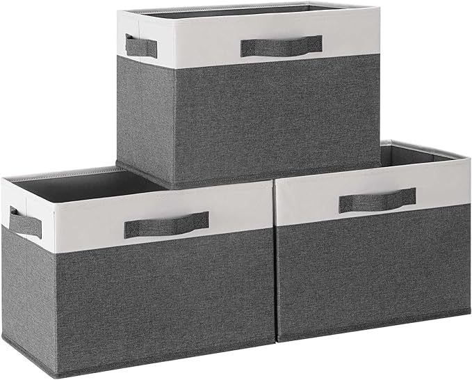 GhvyenntteS Large Fabric Storage Bins with 3 Handles, 15x11x9.6 Inch Storage Baskets for Shelves, Foldable Closet Storage Bins for Shelves, Closet Organizers and Storage Boxes 3 Pack by GhvyenntteS