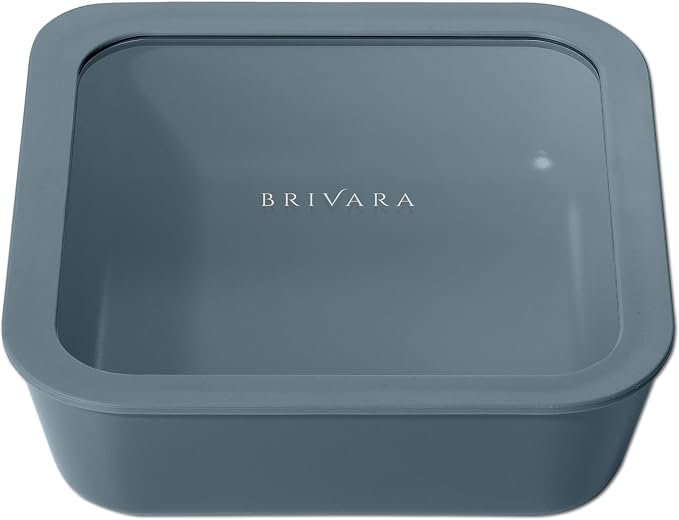 Glass Food Storage Container with Lid, 8-Cup Large Square | Microwave-Safe Airtight Lid, Oven-Safe Ceramic-Coated Glass | Zero Plastic, No PFAS/PFOA/BPA, Reusable [Dusk] by BrivaraHome