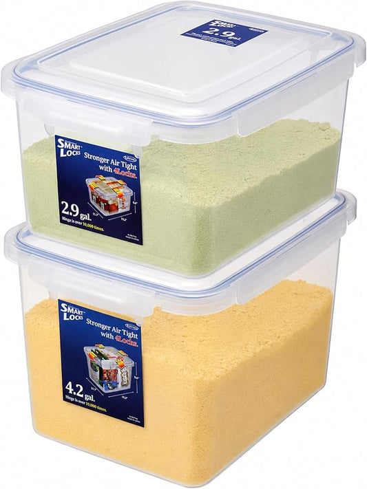 Lustroware Jumbo Food Storage Container Set of 2 with Lids – 12 & 17 Quart Airtight Latching Boxes, Heavy-Duty Stackable Bins for Rice, Flour, Pet Food, Closet, Pantry, Kitchen, Pantry, Made in Japan by Lustroware