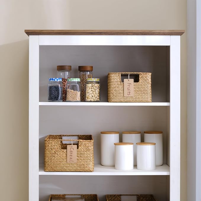 YANGQIHOME Woven Seagrass & Iron Wire Storage Baskets Set of 3 with Lids 4 Pack - Brown - Image 5