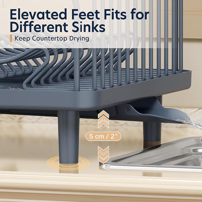 KINGRACK Dish Drying Rack for Kitchen Counter, Dish Drainer with Cup Holder | 16.9"L x 12.4" W Dish Rack with Spacious Drying Capacity, Quick Auto Dish Drainer for Plate Dish Dinnerware, Blue - Image 6