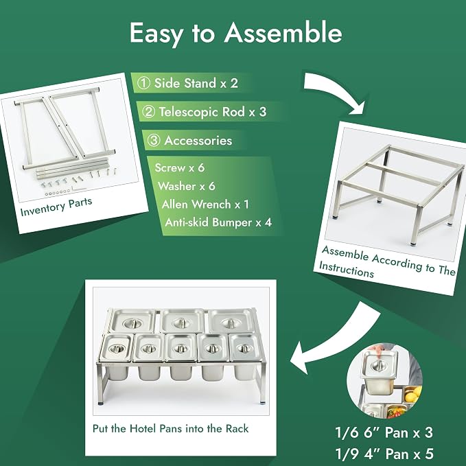 Expandable 18/8 Stainless Steel Spice Rack Set, NSF Certified, 2-Tier Inclined Organizer Shelf with 3 1/6 Pan & 5 1/9 Pan, 13.8"-23.6" Adjustable - Image 6