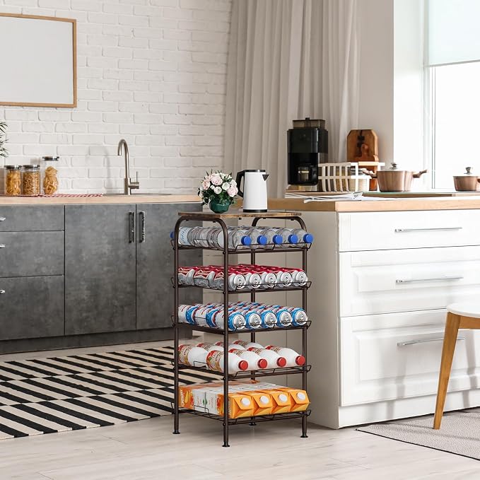 smusei Water Bottle Organizer 5 Tier Free Standing Water Bottle Holder Rack Large Capacity Bottled Water Storage Rack Metal Soda Can Beverage Drink Stand Shelf for Kitchen Pantry Office, Brown - Image 2