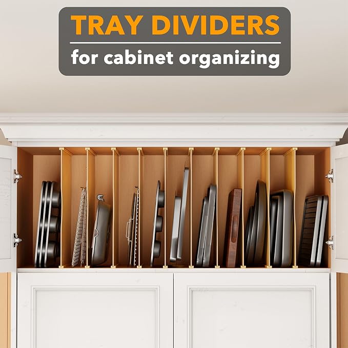 SpaceAid 10 Pack Tray Dividers for Cabinets, Bamboo Kitchen Cookie Baking Sheet Organizer for Cabinet, Vertical Pan and Trays Organizers for Pantry Storage - Image 4