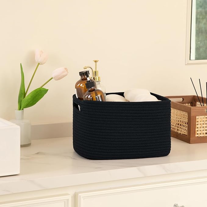 OIAHOMY 4 Pack Storage Baskets for Organizing, Cube Storage Bins for Shelves, Rectangle Storage Baskets With Handles, Woven Baskets for Storage, 16''Lx12''Wx8''H, Black - Image 4
