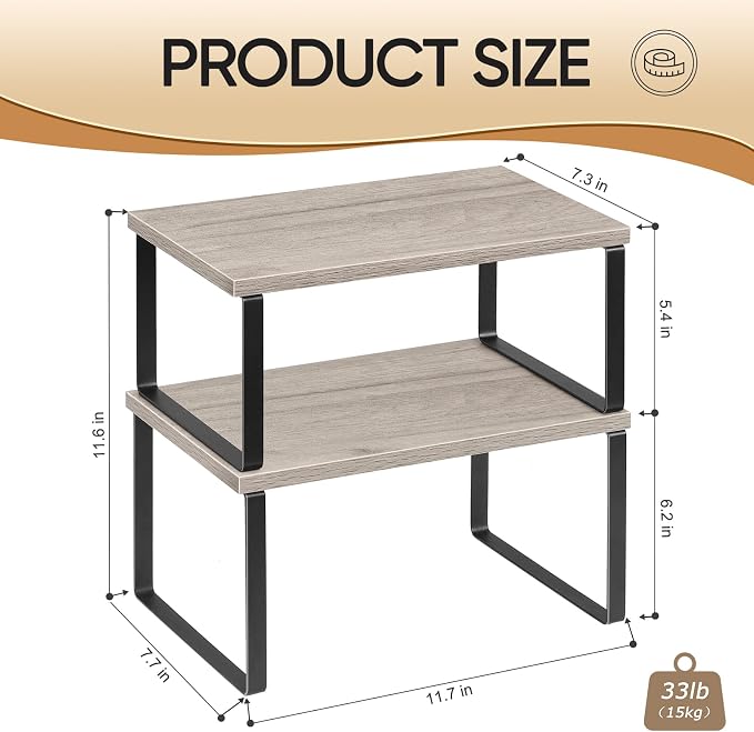 NEX Kitchen Cabinet and Counter Shelf Organizer, Shelf Riser for Pantry Countertop Cupboard Desk Top, Stackable & Expandable, Set of 4, Black and Greige | Stackable & Expandable Spice Rack, Space-Saving Pantry Organizers Bathroom Countertop Storage, Bl... - Image 3