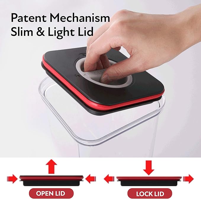Neoflam Smart Seal 8pc Patent Airtight Kitchen Pantry Canister/Organizer Clear Plastic Container & Simple Twist, 100% Leak Proof, Dishwasher Safe, BPA Free, Dry Food Storage Set, Square, Black/Red Lid - Image 5