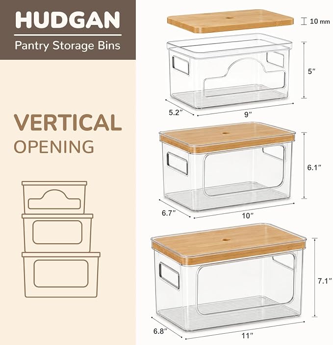 Hudgan Potato Onion and Garlic Storage Bin for Pantry Organizers, 3 Packs | Stackable, Straight Side, Bathroom Countertop Storage with Bamboo Lid, Pantry Box, Can Good Organizer, Kitchen Space Saver - Image 7