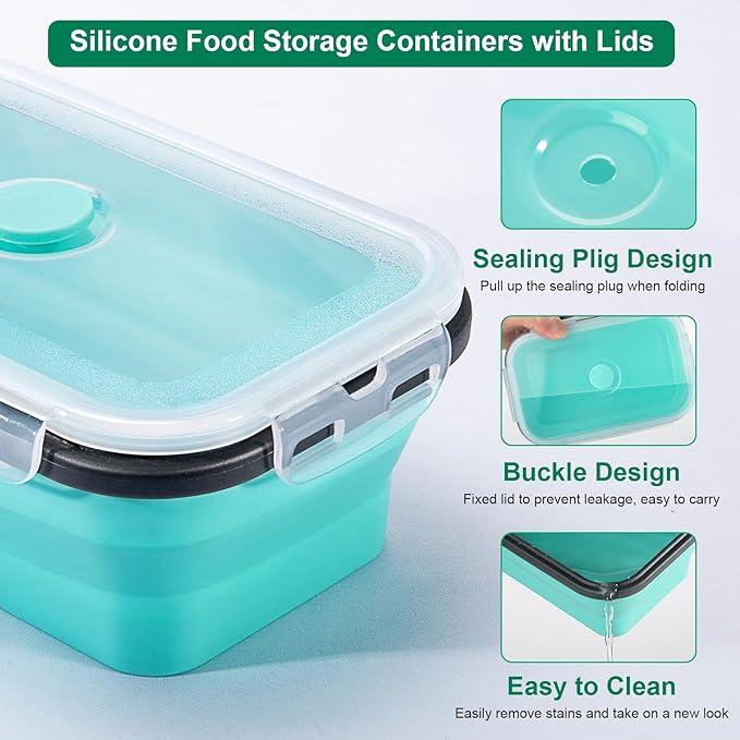 Sudaya 4 Pack Collapsible Food Storage Containers With Lids, Collapsible Storage Containers Sets Silicone Collapsible Bowls For Camping, RV Accessories, Travel Trailer Must - Image 5