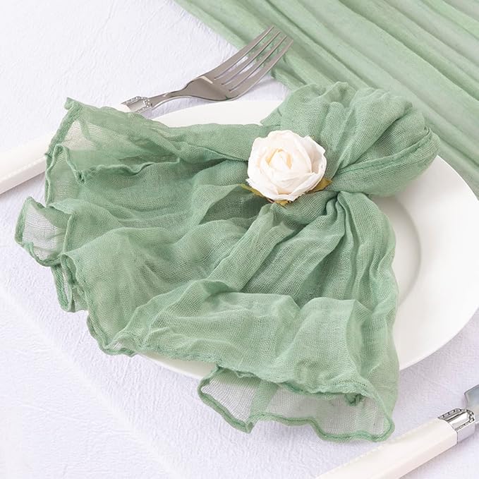 DeZerlor Sage Green Washable Cheesecloth Napkins Set of 12 for Party | Reusable Summer Cloth Napkins Bulk, for Wedding Bridal Baby Shower Dinner Cocktail Birthday Home, 21x21 Inches - Image 6