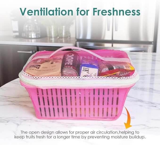 Go Hooked Multipurpose Plastic Storage/Gift Basket With Net Cover | Stylish Basket With Zip Net Cover Pack Of 1 (Pink). - Image 6