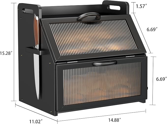 Bread Box for Kitchen Countertop, Large Bread Storage Container for Homemade Bread, Wooden Farmhouse Breadbox Organizers, Double Layer Bread Bin with Acrylic Window Bread Holder, Black - Image 8