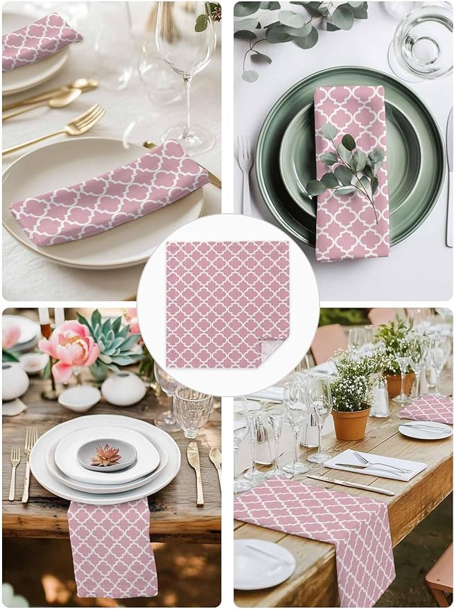 Cloth Napkins Set of 6-20x20 Inches, Pink Moroccon Washable Reusable Table Napkins, Romantic Minimalist Modern Aesthetic Soft & Absortbent Dining Napkin for Party Wedding Hotel Restaurant - Image 4