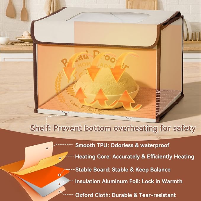 Folding Bread Proofing Box with Temp Control (50-113℉) & 48H Timer, Sourdough Proofer Box with Stainless Steel Rack, 4 Preset Modes Dough Proofer for Sourdough, Making Bread,Yogurt,Pizza,Kombucha -M - Image 4