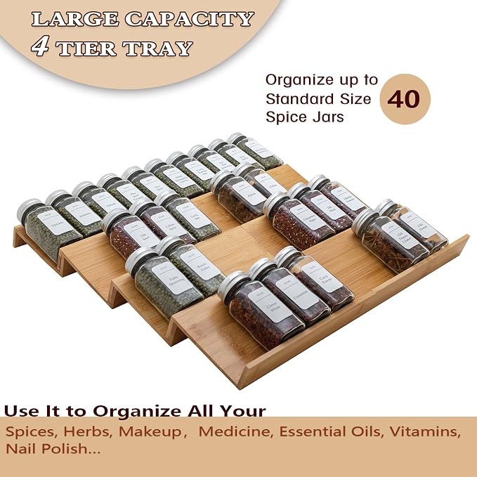 Bamboo Spice Rack Drawer Organizer - 8 Pieces Set- 9" Wide Per Piece - Combine Pieces Into 18" Wide Rack (9" or 18") - Image 2