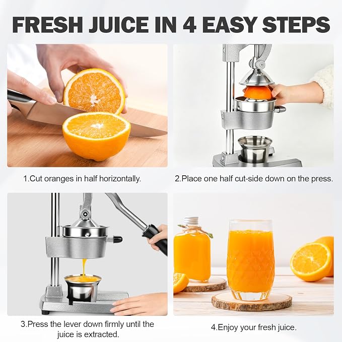 Manual Citrus Juicer Press, Heavy Duty Cast Iron Lemon Squeezer with Stainless Steel Cone, Commercial Hand Press Juicer for Orange, Lemon & Lime, Easy to Clean - Image 4