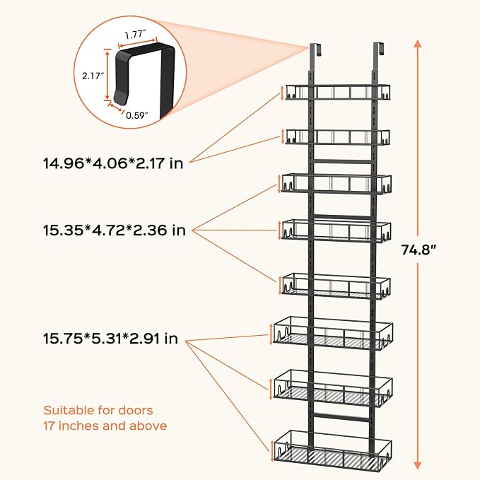 Bunoxea Black 8-Tier Over The Door Pantry Organizer, Pantry Organization And Storage, Metal Hanging Spice Rack Shelves Door, Home & Kitchen Essentials, Laundry Room Bathroom Organization - Image 6