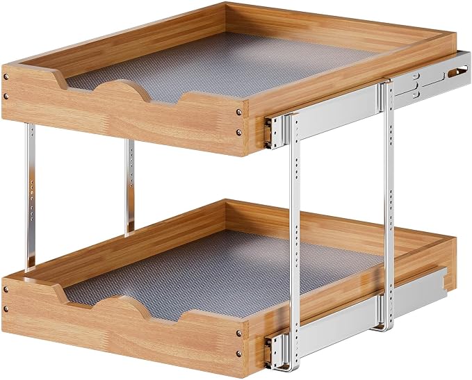 OCG 2 Tier Pull Out Cabinet Organizer (20"W x 21"D), Heavy-Duty Slide out Wood Drawer Shelf, Pull Out Drawer for Cabinets, Base Cabinet Organization for Kitchen, Pantry, Bathroom by OCG