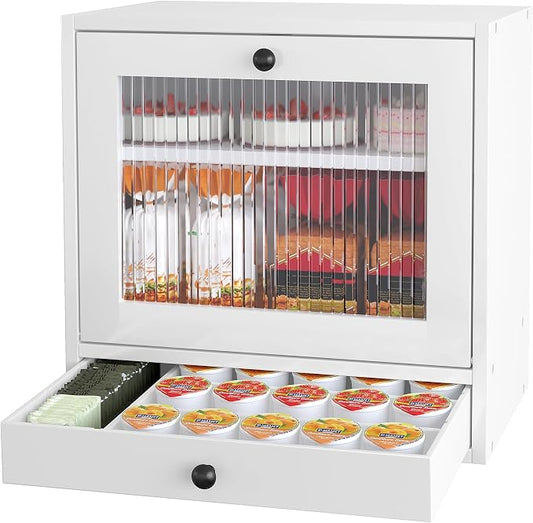 Alpeir Wooden Bread Box for Kitchen Countertop, Large Capacity with Ventilation Holes Adjustable Tiered-Shelf, Vintage Farmhouse Breadbox with Drawer & Window, Longer Freshness, White by AlpeirDirect