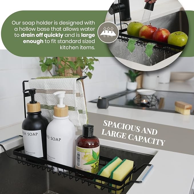 DINEST Expandable Kitchen Sink Caddy Organizer, Stainless Steel Over Sink Sponge, Bottle, Dishcloth, BrushTowel Holder, Rustproof Non-Slip - Small - Image 3