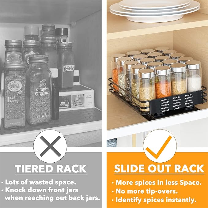 SpaceAid Pull Out Spice Rack Organizer for Cabinet, Heavy Duty Slide Out Seasoning Kitchen Organizer, Cabinet Organizer, with Labels and Chalk Marker, 8.5" W x10.75 D x2.5 H, 1 Drawer 1-Tier - Image 3