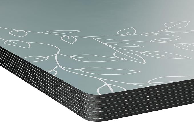 Royalty Art Boho Placemats, Set of 4, Teal Gray, Cork Backed | Wipeable heat resistant surface, kitchen and dining table protection, floral farmhouse pattern - Image 3