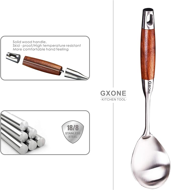 Large Serving & Cooking Spoon,for Cooking and Buffets,304 Stainless Steel | 304 Stainless Steel Kitchen Utensil,Wooden Handle - Image 3
