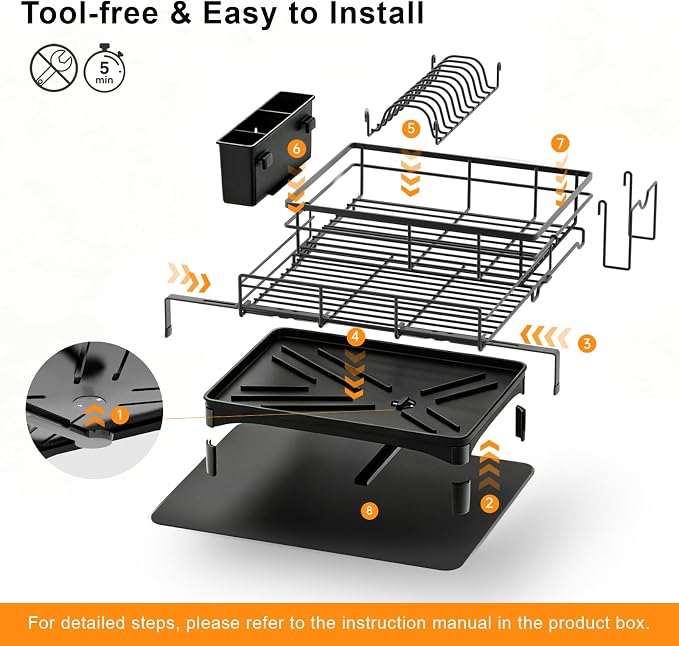4-in-1 Expandable Dish Drying Rack, Modular Organizer, Rustproof | Extra Large Dish Racks for Kitchen Counter, Tool-Free Dish Drainer with Self-Draining Tray, Foldable Over the Sink Dish Rack - Image 8