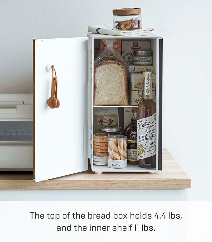YAMAZAKI Home Tosca Bread Box Keeper Holder Container, Metal Bread Holder Saver, Slim Space Saving Counter Storage - Vertical - Steel + Wood - Image 6