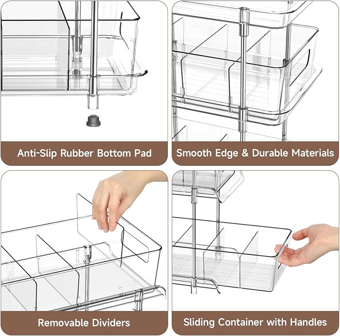 3 Tier Clear Bathroom Organizer with Dividers, Multi-Purpose Pull-Out Pantry Organization and Storage, Under Sink Closet Organizers and Storage, Vanity Skincare Cosmetic Organizer Medicine Bins - Image 6