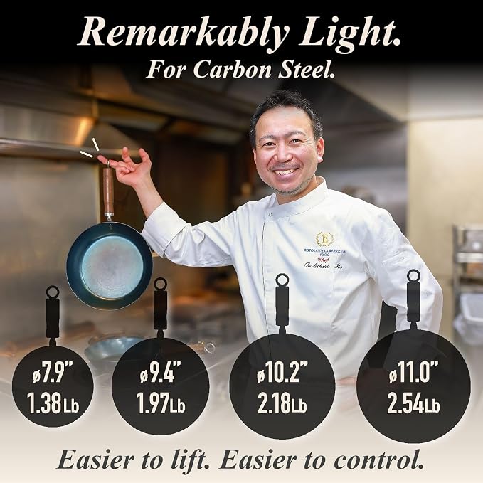 Crafted in Japan. Trusted by Chefs. Japanese Carbon Steel Frying Pan – Precision-Formed, Pre-Seasoned & Lightweight, Chef-Designed for High-Heat Control (10.2 inches) - Image 4