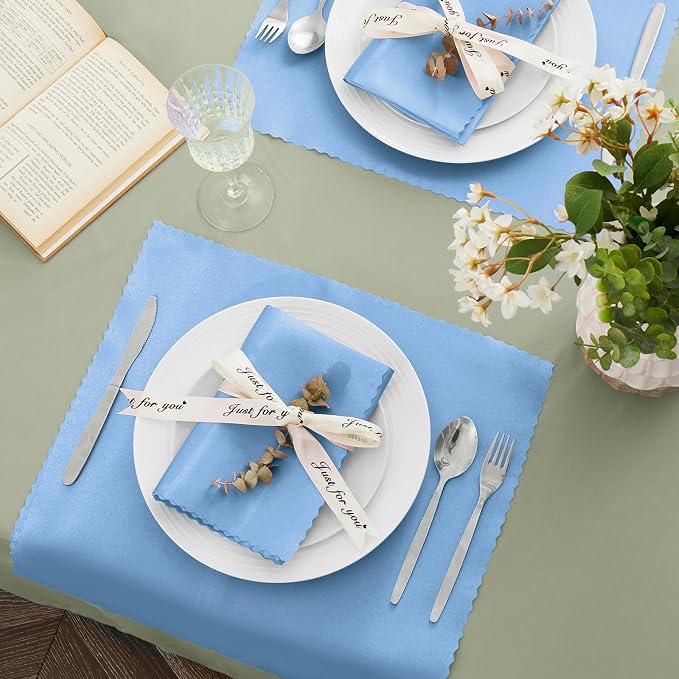 VACVELT 100 Pack Light Blue Scalloped Satin Napkins 17x17 Inch Wedding | Scalloped Floral Edges With Silky Smooth Finish, Seamless Design, Machine Washable Wrinkle And Fade Resistant - Image 3