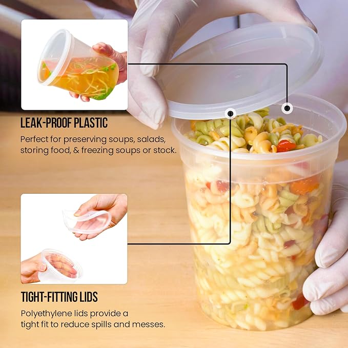 OCS Parts 48-Pack Round Plastic Deli Containers with Lids | Stackable, Microwavable, Freezer and Dishwasher Safe BPA Free Food Prep and Storage Containers (32 Ounce) - Image 5