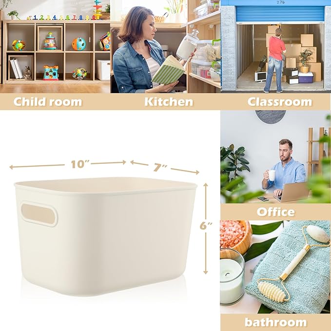 Zopeal Plastic Storage Bins 10 Pcs White Pantry Organizer Bins Small Baskets Storage Containers for Home Kitchen (10 x 7 x 6 Inch) - Image 2