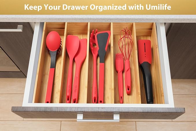 Expandable Kitchen Drawer Organizer, 2.5" High Bamboo Utensils Silverware Tray, Adjustable Large Deep Wood Organization Holder - Image 6